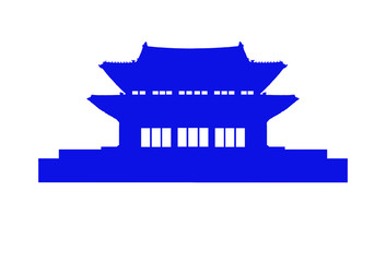 A blue silhouettes of Changdeokgung Palace on white background