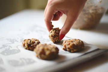 Woman hands making healthy biscuits  - Home made holliday cookie