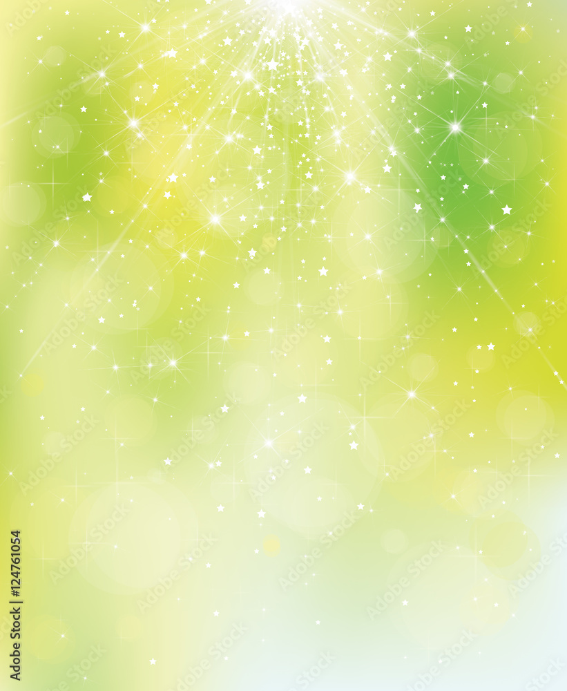 Wall mural vector green background with rays, stars and lights.