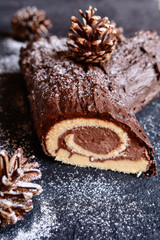 Traditional Christmas Buche de Noel cake