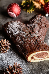 Traditional Christmas Buche de Noel cake