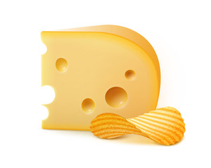 Vector Potato Crispy Chips Stack with Cheese Close up Isolated on White Background