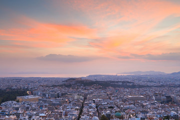 Fototapeta na wymiar View of Athens from Lycabettus Hill, Greece.