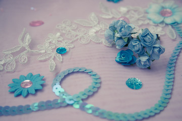 blue sequins and lace