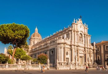 Fototapeta na wymiar Piazza Duomo or Cathedral Square with Cathedral of Santa Agatha or Catania duomo in Catania