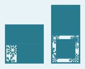 Set of two Christmas cards with snowflakes. Template for laser cutting.