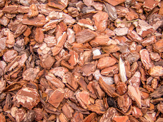 background of scattered tree bark chops