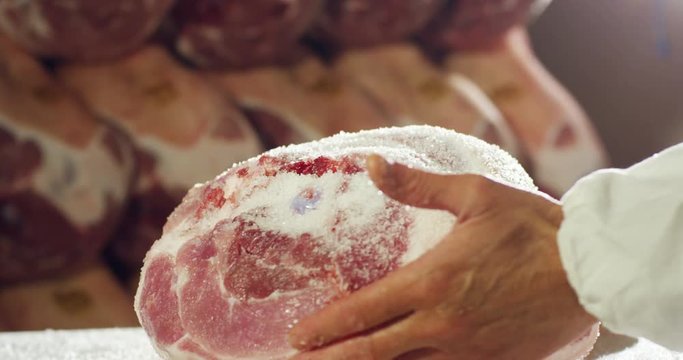 slow motion of parma ham professional and traditional of the history and culture of genuine and healthy food