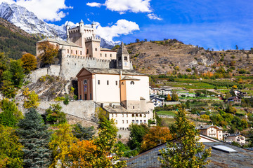 Amazing castles of Valle d'Aosta- Saint Pierre, northen Italy - obrazy, fototapety, plakaty