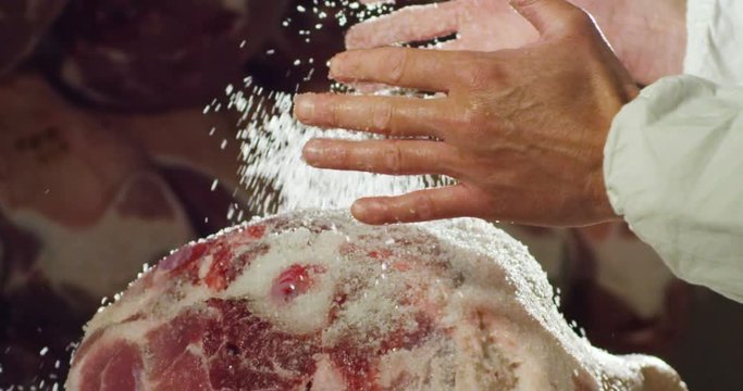 slow motion of parma ham professional and traditional of the history and culture of genuine and healthy food