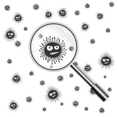 Magnifier with germs and virus. vector illustration