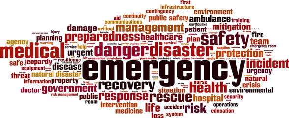 Emergency word cloud concept. Vector illustration