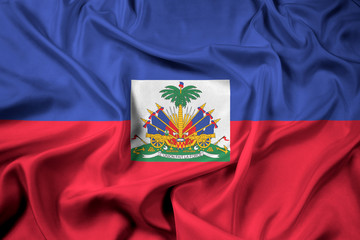 Waving Flag of Haiti with Coat of Arms