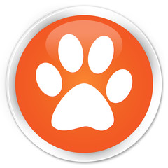 Animal footprint icon orange glossy round button