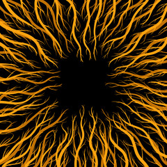 poisonous orange branches frame. Dangerous tentacles in the dark