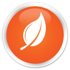 Leaf icon orange glossy round button