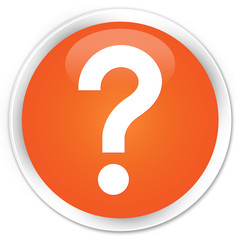 Question mark icon orange glossy round button
