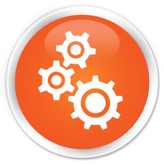 Gears icon orange glossy round button