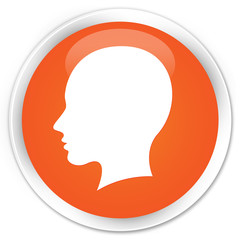 Head (female face) icon orange glossy round button