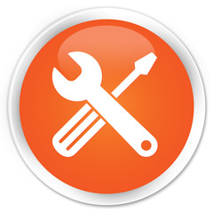 Tools icon orange glossy round button