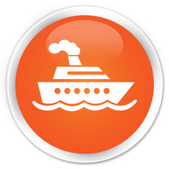 Cruise ship icon orange glossy round button