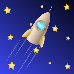 rocket flying among the stars in the night sky. vector illustration