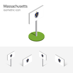 Flag of Massachusetts state (Commonwealth of Massachusetts, USA), vector set of isometric flat icons, 3D style. Editable design element for banner, website, presentation, infographic, map. Eps 10