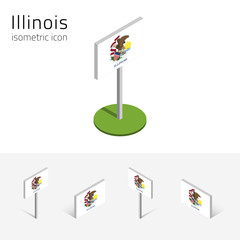 Flag of Illinois (State of Illinois, USA), vector set of isometric flat icons, 3D style, different views. Editable design element for banner, website, presentation, infographic, poster, map. Eps 10