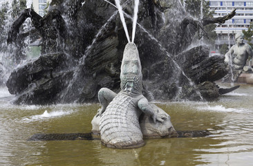 Neptune fountain in Berlin. It located in the center of Berlin between the Marienkirche church and the Red Town Hall.