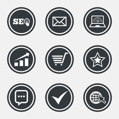 Internet, seo icons. Star, shopping signs.