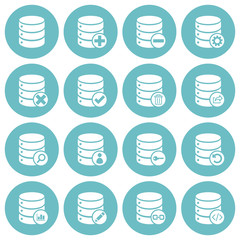 Set of 16 basic database management flat icons