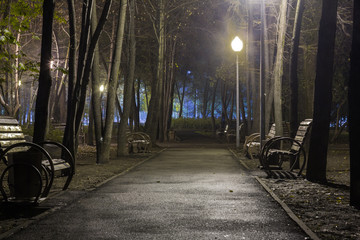 city alley at night with streetlights