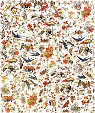 Mosaico de p&aacute;jaros, golondrinas, decoraci&oacute;n vintage