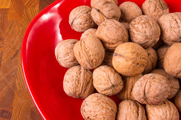 walnuts in red plate