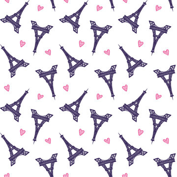 Vector Eiffel Towers romantic seamless pattern