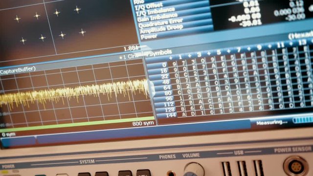 The electronic measuring device detects the characteristics of incoming signal, display it on the screen and trying to decode it. Matrix of digital and letter code