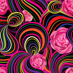 Abstract wave line and loops seamless pattern. Swirl wavy flower texture. Ornamental background