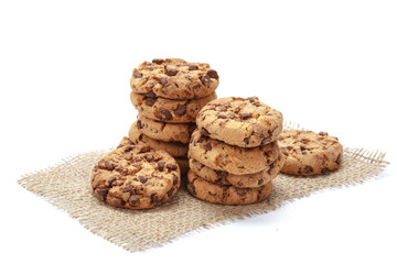 Chocolate chip cookie on white