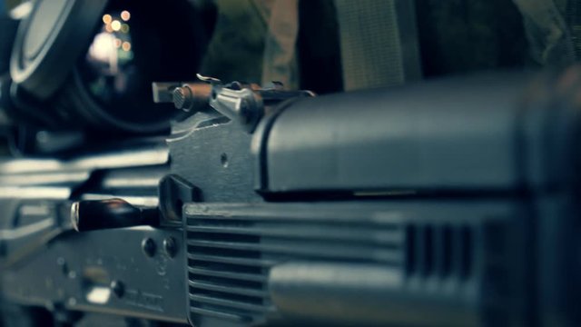 The famous Russian AK-47 automatic with a optical sight (night vision sight) and flame arrestor