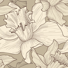Floral seamless pattern. Flower doodle background. Floral engraved texture. Flourish wallpaper
