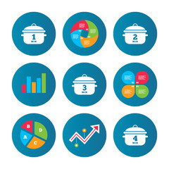 Cooking pan icons. Boil one, four minutes.
