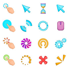 Click cursors icons set. Cartoon illustration of 16 Click cursors vector icons for web