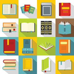 Books icons set. Flat illustration of 16 rockets vector icons for web