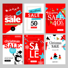 Naklejka na ściany i meble Set of Christmas and New Year mobile sale banners. Vector illustrations of online shopping website and mobile website banners, posters, newsletter designs, ads, coupons, social media banners.