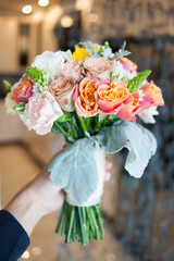 Big wedding bouquet before ceremony. 