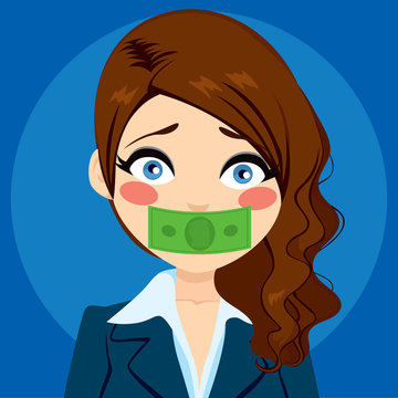 Young businesswoman silenced with green money bill