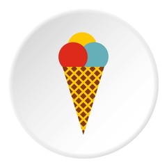 Mixed ice cream scoops in waffle cone icon. Flat illustration of mixed ice cream scoops in waffle cone vector icon for web
