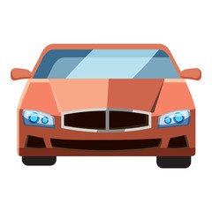 Red car, front view icon. Isometric 3d illustration of red car vector icon for web