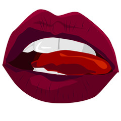 Red sexy lips. Vector illustration. Open mouth with tongue