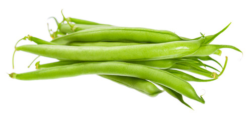 Beautiful fresh young pods of kidney beans isolated on white background